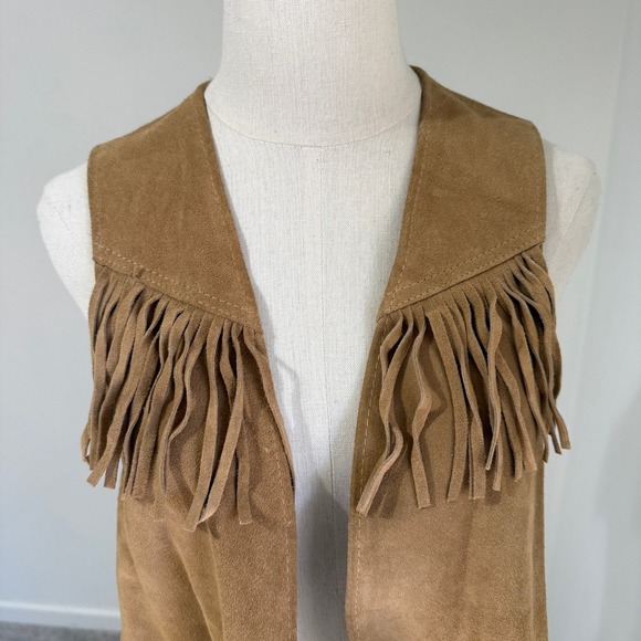Vintage Suede Fringe Vest Women Medium Brown Boho Western Cowboy Gilet Sasson - Picture 4 of 11